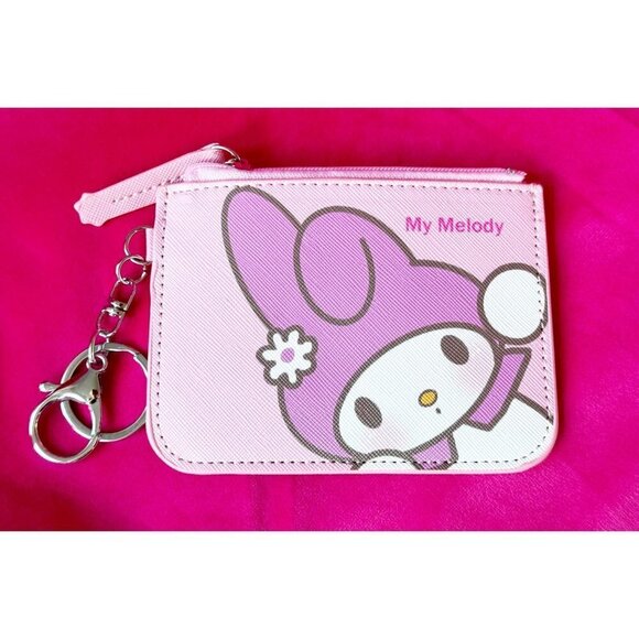 Sanrio My melody Leather Card Holder Coin Purse Keychain keyring pendant pom - Picture 1 of 2